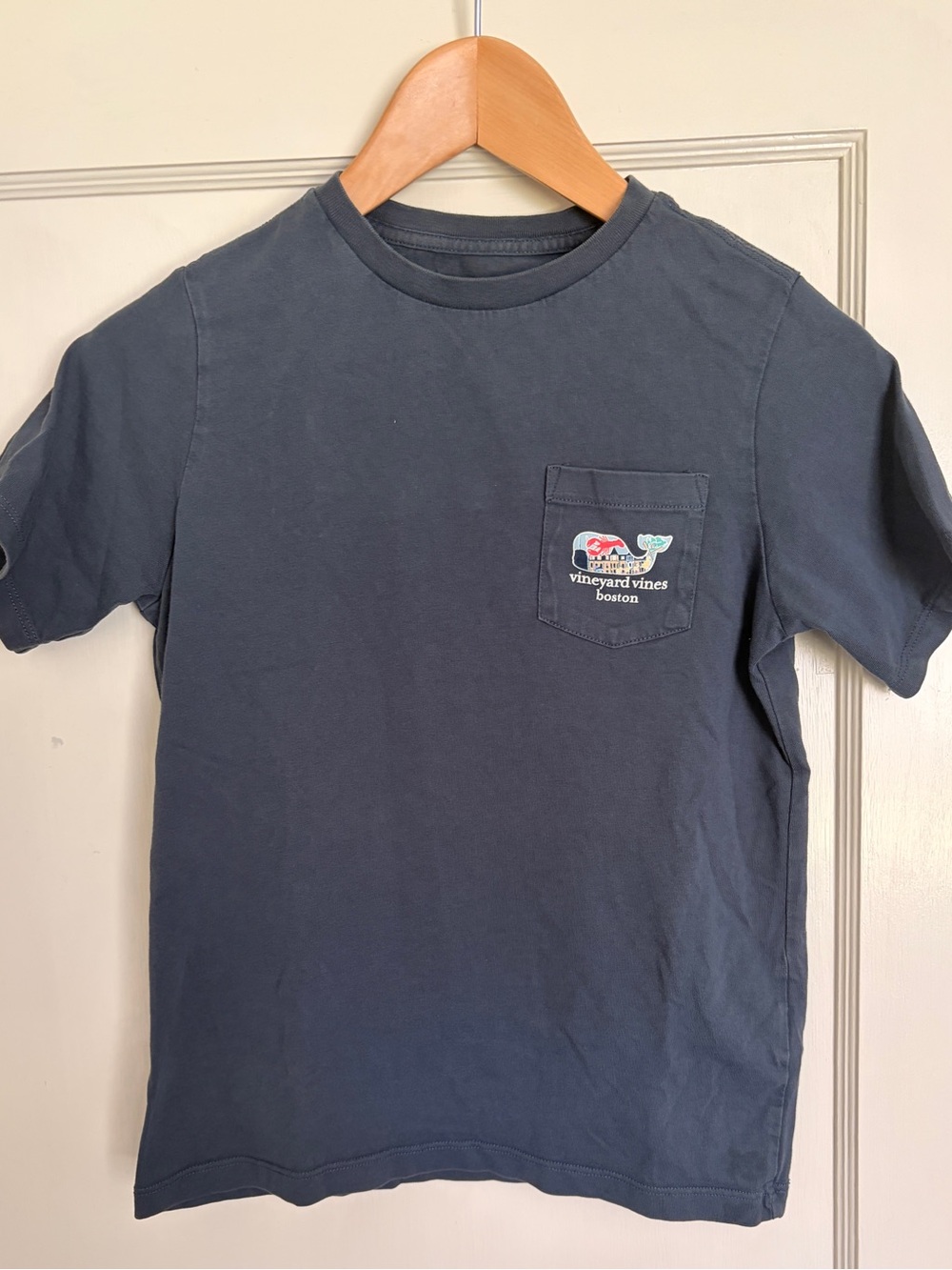 Vineyard Vines Boys Navy Pocket Tee with Whale Logo